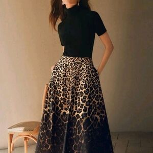Anewsta Women Leopard Ombre Black Skirt Maxi XL Like New